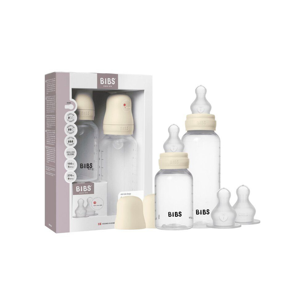 Bibs Baby Bottle - Grow & Flow - Round Nipple - Silicone - 150 Ml & 270 Ml - Ivory - Pack Of 2