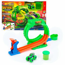 Spielset - HOT WHEELS Monster Trucks - Looping Chaos Herausforderung - Wreckin' Wolf 1/64 - Slime enthalten - Ab 4 Jahren
