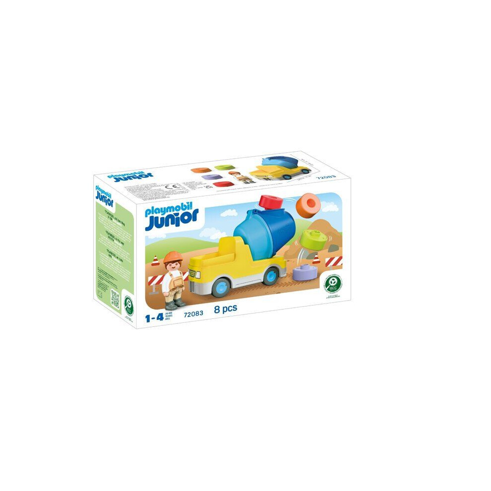 Playmobil | JUNIOR | Concrete Mixer Truck | Colourful Construction Vehicle with Removable Drum & Plug‑In Blocks | For Children Aged 1+ | 72083 - Image 6