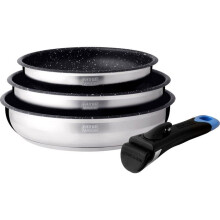 Set of 3 pans - ARTHUR MARTIN - AM2196 - Ø20-24-26 cm - Stainless steel - Removable handle - Suitable for all heat sources including induction