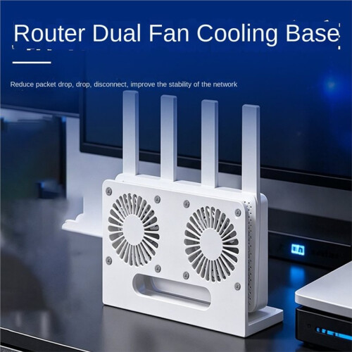 Supporto di Raffreddamento Verticale A Doppia Ventola USB 5V per Scrivania, con Base Retrattile, per Modem e Router, Colore Bianco 2