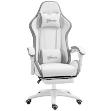 (Grey, Faux Leather) Gaming Chair PU Leather, Reclining & Lumbar Support