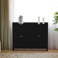 (Black, Particle Board) Modern 4-Drawer Shoe Cabinet, Black, 110x90x24cm