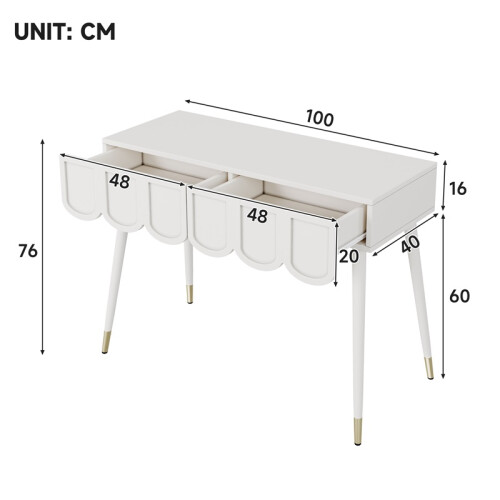 (White) White Vanity Table with 2 Drawers, 100x40x76cm 1