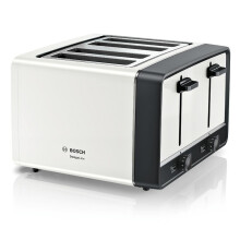 Bosch DesignLine Plus 4 Slice Stainless Steel Toaster, TAT5P441GB White | Wide Slots, Independent slots, Reheat/Defrost, Auto Shut-Off, High Lift