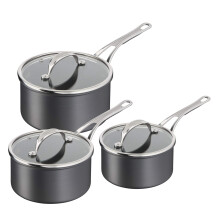 Jamie Oliver by Tefal Cook's Classics Saucepan Set, 3-Piece - Hard Anodised Aluminium, Non-Stick, Glass Lids, Riveted Handles, Oven-Safe