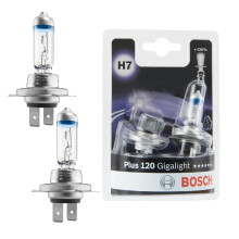 Bosch H7 (477) Plus 120 Gigalight 2 Halogen Headlight Bulbs, 12 V 55 W | 120% more Light - Socket PX26d - Pack of 2 Replacement Car Light Bulbs