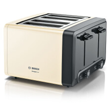 Bosch DesignLine Plus 4 Slice Stainless Steel Toaster, TAT4P447GB, Cream | Wide Slots, Independent slots, Reheat/Defrost, Auto Shut-Off, High Lift