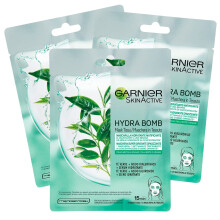 Garnier SkinActive Hydra Bomb Moisturising and Mattifying Fabric Face Mask with Green Tea and Hyaluronic Acid - 3 Mask Set