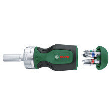 Bosch Stubby Ratchet Screwdriver with Bit Magazine, 6 Pieces (Compact High Torque Ratchet Screwdriver, 6 Bits Integrated Bit Magazine, Magnetic Bit Ho