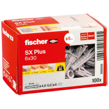 fischer SX Plus Wall Plugs 6 x 30mm Nylon Expansion Fixings 100 Pack | 4-way expansion technology, high holding power