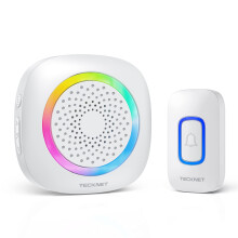 TECKNET Wireless Doorbell, Battery Powered Doorbell with RGB Light, IP66 Waterproof Portable Cordless Door Chime Kit, 1300 Feet Wireless Range