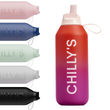 Chilly's Series 2 Flip Water Bottle with Sports Lid - Vacuum Insulated Stainless Steel Water Bottle with Straw, Carry Loop, & Cleaning Brush