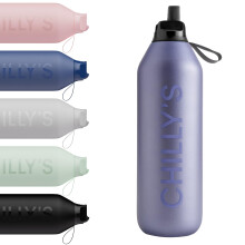 Chilly's Series 2 Flip Water Bottle with Sports Lid - Vacuum Insulated Stainless Steel Water Bottle with Straw, Carry Loop, & Cleaning Brush