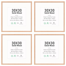 30x30 Picture Frame, OAK Wood Photo Frame with mount for 20x20 print | Poster Frame with plexiglass for Wall Mount Display, Set of 4