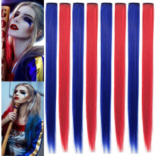 Multi-Colors Hair Etensions Clip in Hair Synthetic Hairpieces (Blue Red) | Colored Hair Streak Synthetic Hairpieces 8 Pieces (Blue Red)