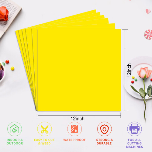 Prime Vinyl 7 Permanent Vinyl, 7 Pack Yellow Self Adhesive Sheets Set 1