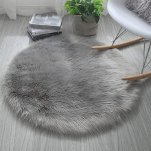 Faux Fur Round Rug Faux Sheepskin Rugs Fluffy White Floor Carpet for Bedrooms Living Room (Grey,120cm/Diam 47 in)