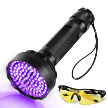 100 LED UV Flashlight 395nm with Protective Glasses for Pet Urine Detector | Ultraviolet Blacklight Flashlight Black Light Torch for Dog Cat Urine
