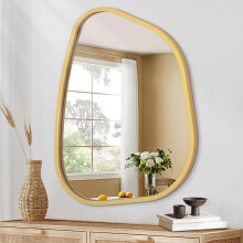 Large Asymmetrical Wall Mirror Irregular Wood Frame Modern Unique Wall-Mounted Artistic Wavy Mirror Decor Bathroom Vanity Bedroom Living Room