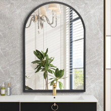 Black Arched Bathroom Wall Mirror Brushed Metal Vanity Wall Mounted Mirror for LivingRoom Bedroom Entryway Room vanity Home Decor 30 x 40CM