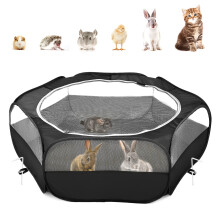 Pawaboo Small Animal Playpen with Zippered Cover, Black | Portable pop-up pet tent for supervised rabbits, guinea pigs