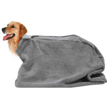 Pethiy Dog Drying Bag -Quickly Removes Water Mud and Dirt - Extra Absorbent Towel Solution with Durable Hook and Loop Neck Strap-Gray-M Plus