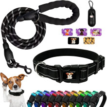 Pet Dog Collars and Lead Set for Large Medium Small Dogs. (3 Pcs) (Black, Large)