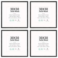 30x30 Picture Frame, Black Wood Photo Frame with mount for 20x20 print | Poster Frame with plexiglass for Wall Mount Display, Set of 4