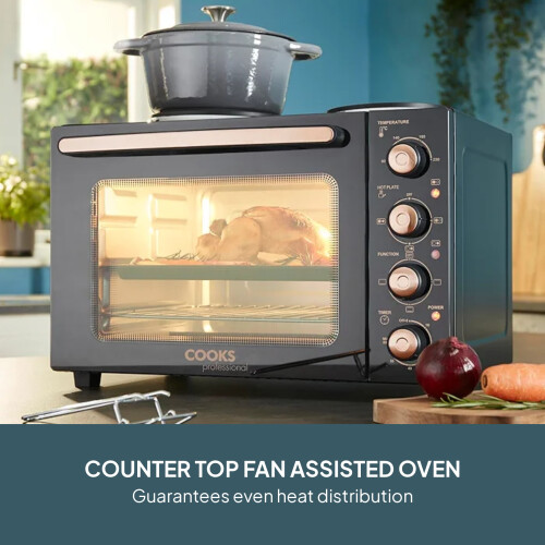 Cooks Professional Cooks Professional 34L Mini Oven with 2 Hobs | Black / Copper 1