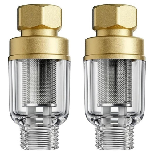 2-Pack Sedimentvattenfilter för Kranvatten, Inline Vattenförfilter, Återanvändbart Skärmbronsförfilter för Vattenvärmare