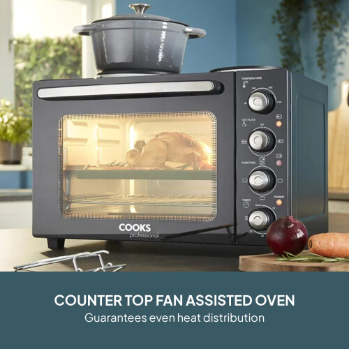 Cooks Professional Cooks Professional 34L Mini Oven with 2 Hobs | Black / Silver 1