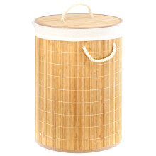 GEEZY Bamboo Laundry Basket with Lid Collapsible Washing Laundry Hamper Bin Round 48L