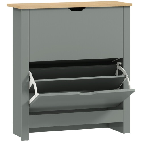 (LIGHT GREY, Engineered Wood) Slim Shoe Cabinet with 2 Flip Drawers, Light Grey