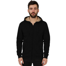 (Black, XL) Mens Sherpa Fleece Fur Lined Zip Hoodie Jacket