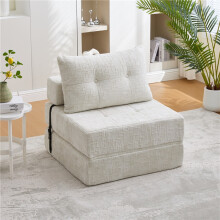 (Beige, Chenille) Fold-Out Sleeper Chair with Back Support