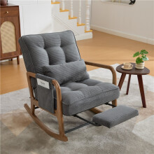 (Gray, Corduroy) GOMYWAY Rocking Chair w/ Footrest & Pocket