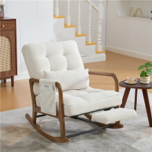 (Beige, Corduroy) GOMYWAY Corduroy Rocking Chair with Footrest