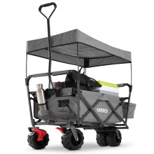 AREBOS Folding Handcart with Roof, Hand - Folding -Equipment Trolley with PocketsFront Wheel Brake, Solid Rubber Tyres, 100 kg Load Capacity, Grey