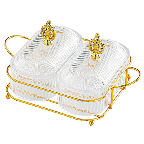 (2 Grid Clear) Multifunctional Snack Tray Dried Fruit Spice Jars Candy Nut Dishes