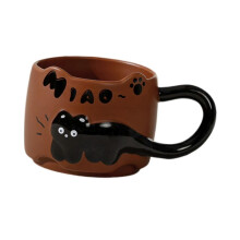 (brown, 9.3x8cm) Unikalny zielony ceramiczny kubek do kawy z uchwytem do restauracji, kuchni i kawiarni