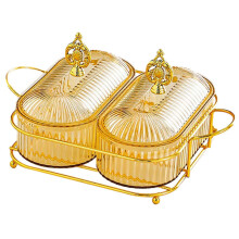 (2 Grid Orange) Multifunctional Snack Tray Dried Fruit Spice Jars Candy Nut Dishes