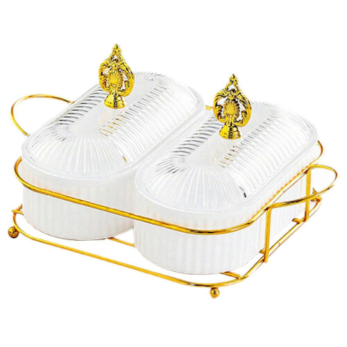 (2 Grid White) Multifunctional Snack Tray Dried Fruit Spice Jars Candy Nut Dishes