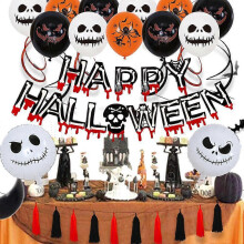 (Set 4) Dödskalle-tofsbanderollballongkit för Halloweenfestdekorationsset