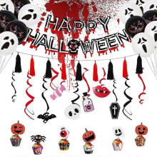 (Set 1) Dödskalle-tofsbanderollballongkit för Halloweenfestdekorationsset