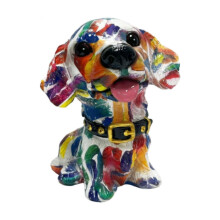 (Graffiti) Statua di cane in resina, statuetta d'arte moderna, scultura di animale delicata, oggetto da collezione artigianale.
