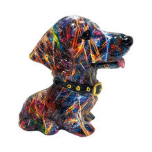 (Colorful) Statua di cane in resina, statuetta d'arte moderna, scultura di animale delicata, oggetto da collezione artigianale.