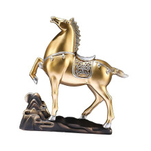 (Golden) Statuetta classica di cavallo per scrivania, 25x7,6x26,4 cm, scultura artigianale realizzata a mano.