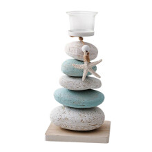 (Green White) Mediterranean Nautical Stone Tealight Candle Holder for Home Decor