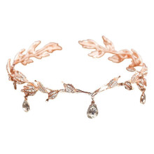 (Rose Gold) Bohemian Vintage Crown Forehead Chain Headband for Wedding Prom Hair Jewelry